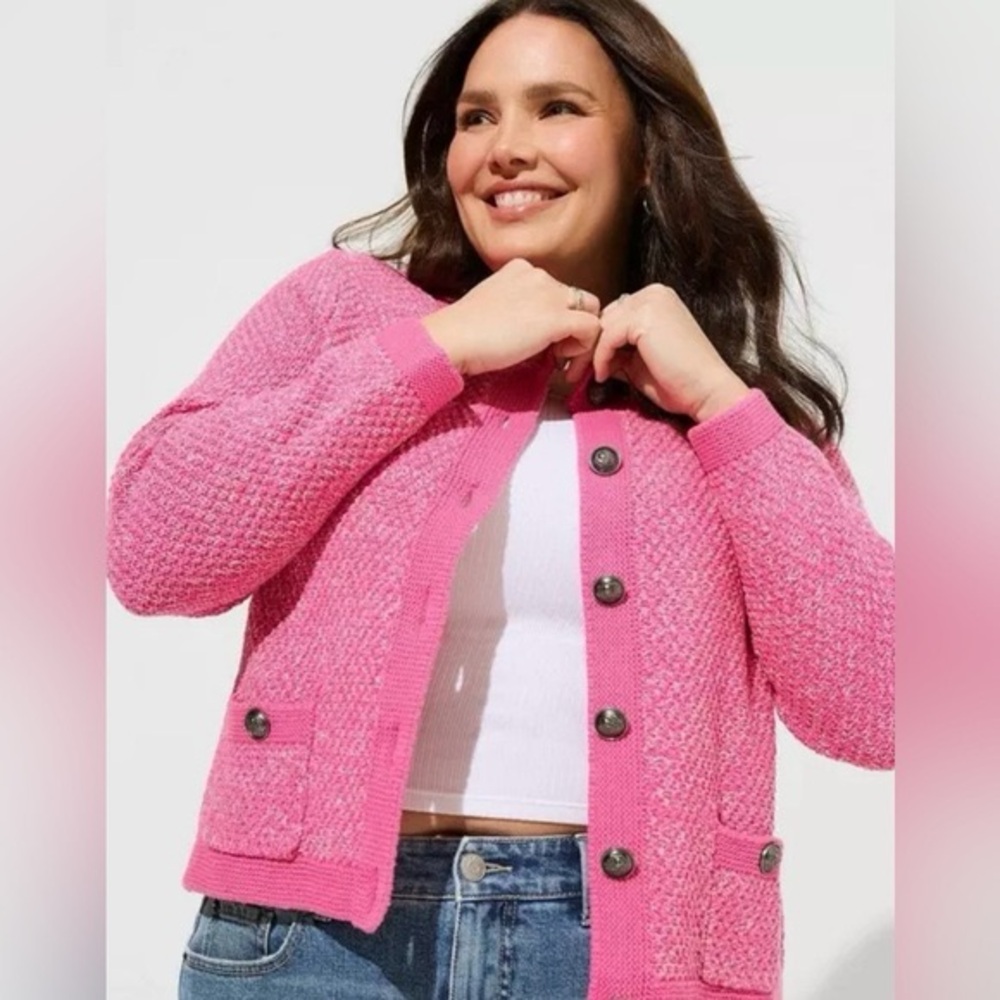 20 Torrid Pink and White Marled Cotton Blend Button Down Cardigan Sweater